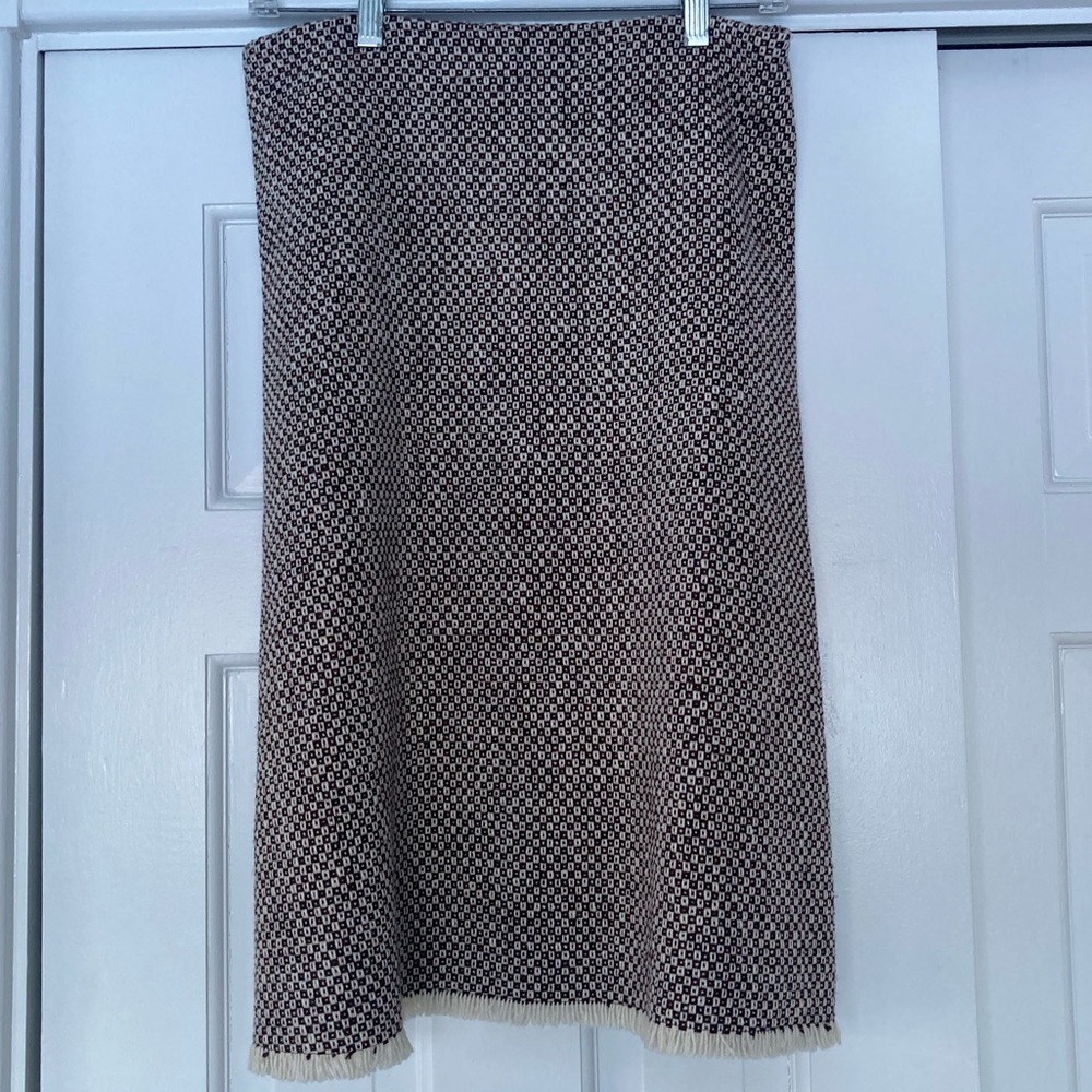 Erica Tanov | Elegant Wool Checkered Women's Skirt With Fringe Hem